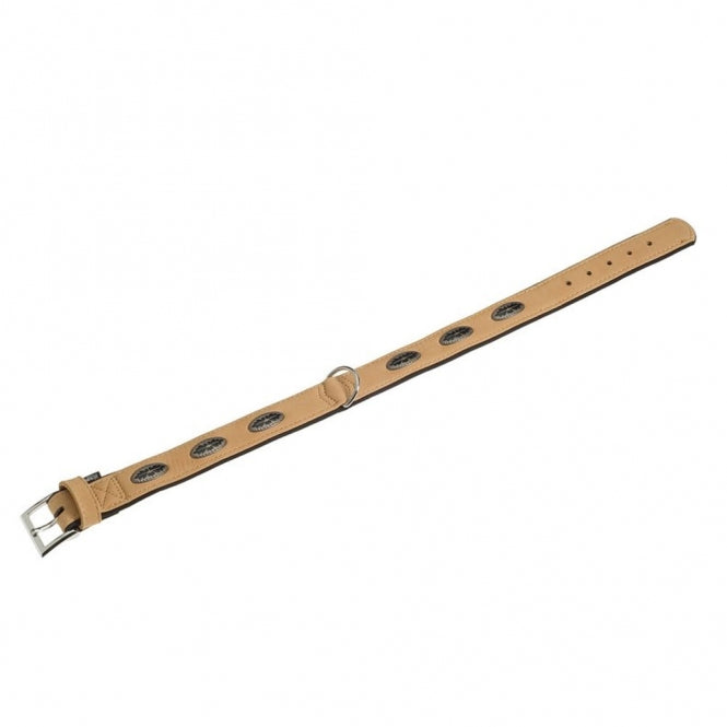 Karlie Art Buffalo Oak Halsband – robustes Lederhalsband mit Kontrastdesign, Schwarz / Beige